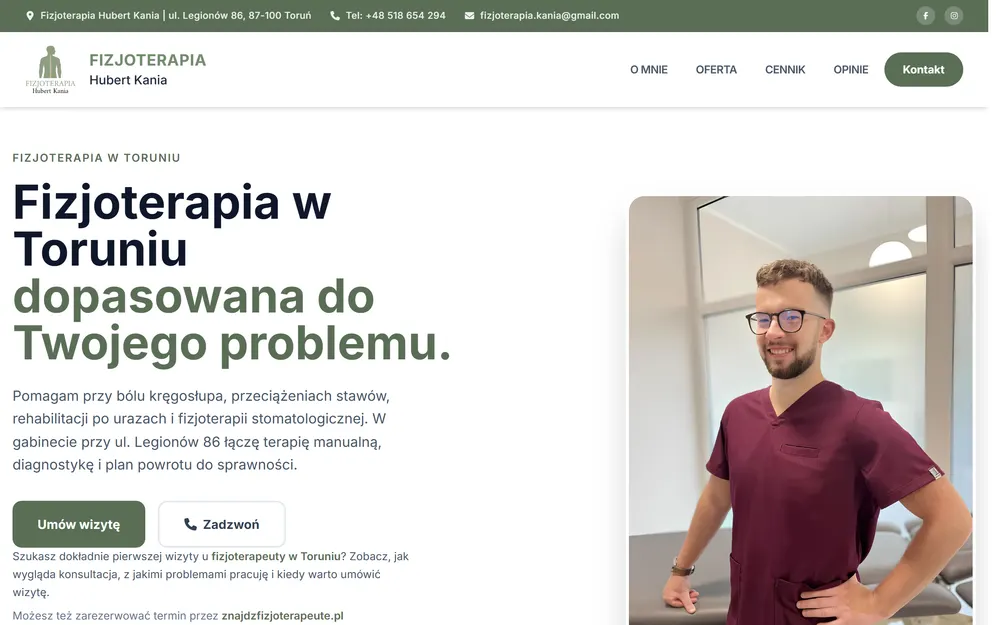 Zrzut ekranu strony Fizjoterapia Kania