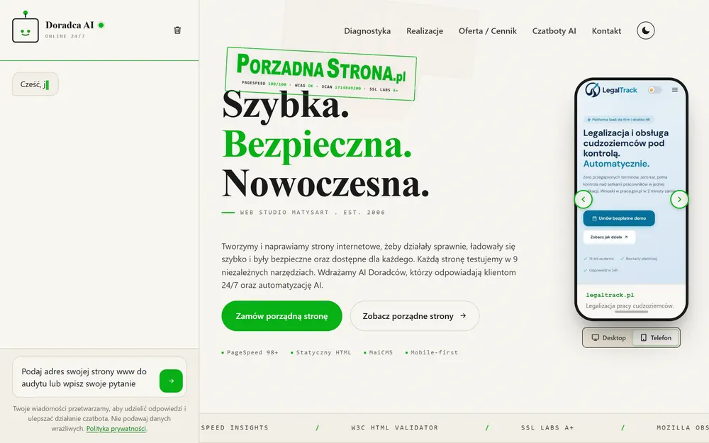 Zrzut ekranu strony Porządna Strona