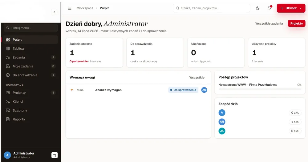 Zrzut ekranu Systemu Realizacyjnego