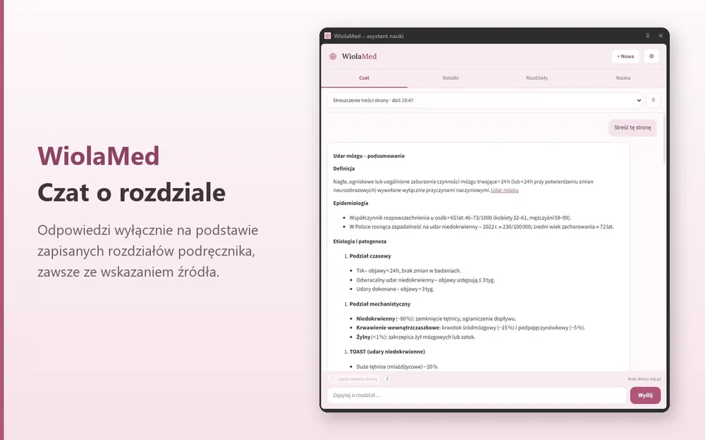 Zrzut ekranu panelu bocznego wtyczki WiolaMed